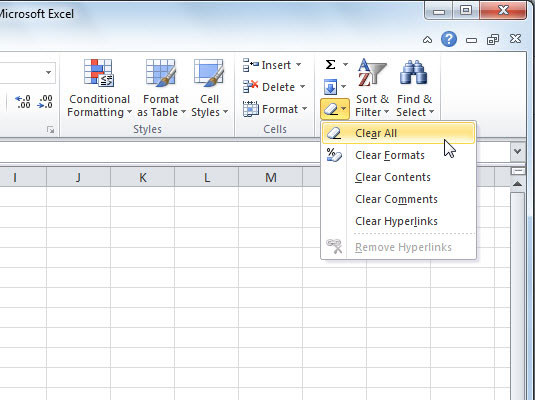 Excel 2010 gives you options for clearing information from a cell.
