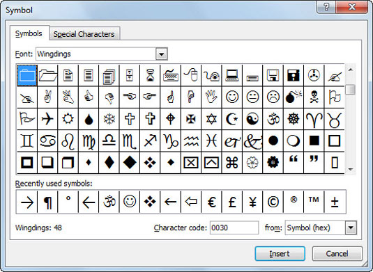 Select the desired symbol on the Symbols tab; or click the Special Characters tab and select the desired character.