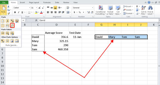 Moving Excel 2010 Data from Rows to Columns and Back Again - dummies