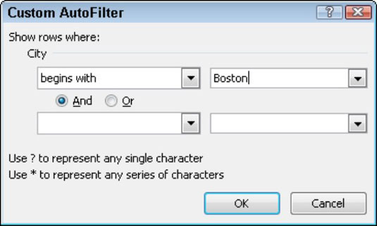 Select a text filter.