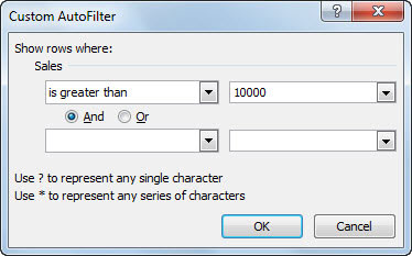 In the first list box on the right, type the value you want to filter.
