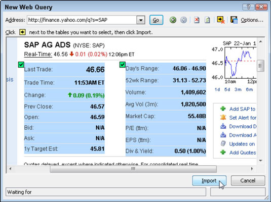 Click the yellow box next to each of the tables you want to import.