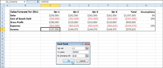 On the Data tab, choose What-If Analysis→Goal Seek in the Data Tools group.