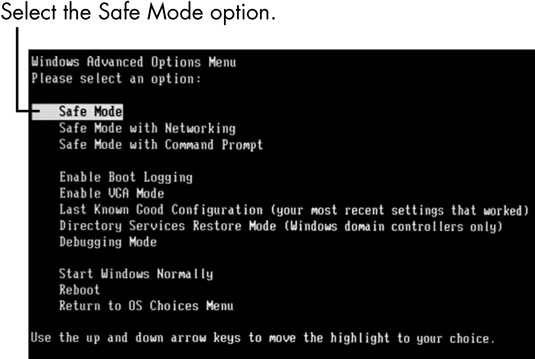 cannot use arrow keys to select safe mode