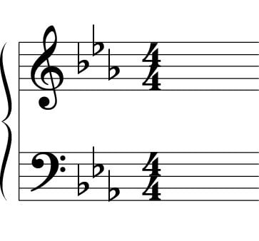 A key signature in E flat.