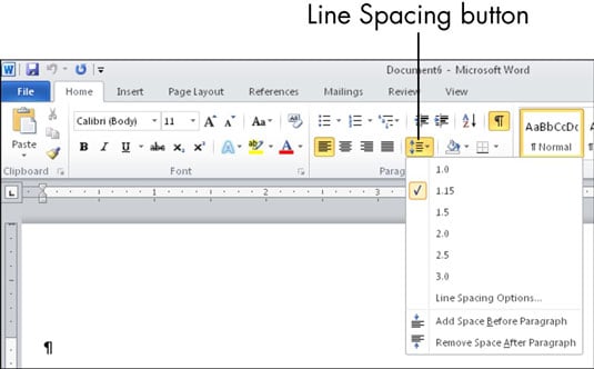 ms word double spacing