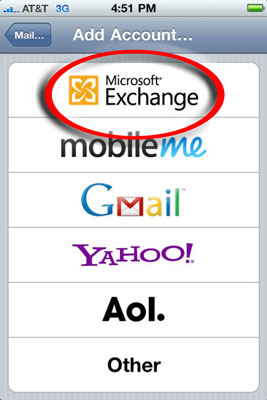 From the Add Account list, tap Microsoft Exchange.