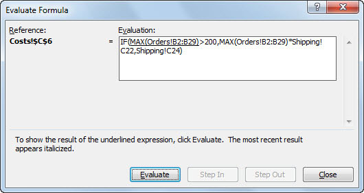 Using the Evaluate Formula dialog box to assess a formula.