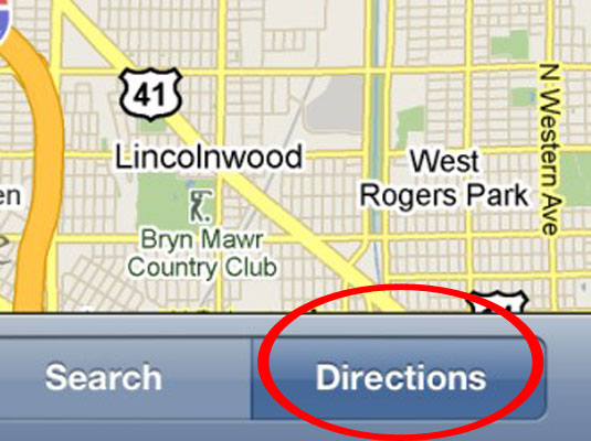 Tap the Directions button at the bottom of the map screen.