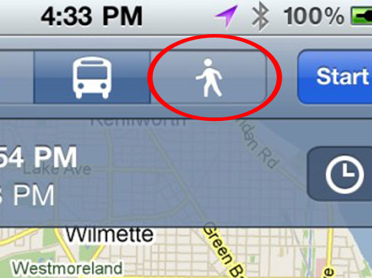 For step-by-step walking directions, tap the person-walking icon.