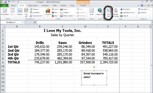 Use a text box in Excel 2010 to annotate data in a chart or worksheet.