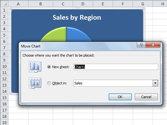 Click the New Sheet option button in the Move Chart dialog box.