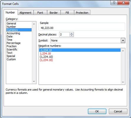 Use the Format Cells dialog box to apply Currency and Accounting formats.