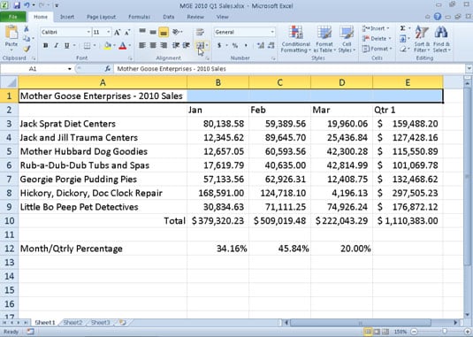 A worksheet title before merging and centering.