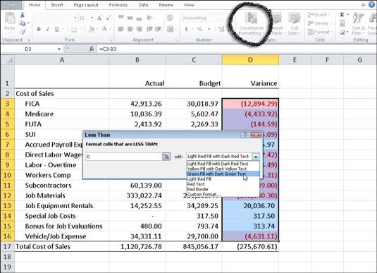 custom conditional formatting excel 2016