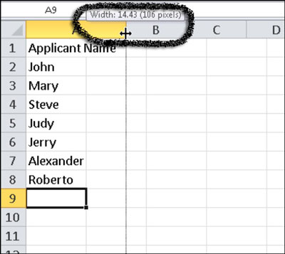 Drag a column boundary to manually change a column width.