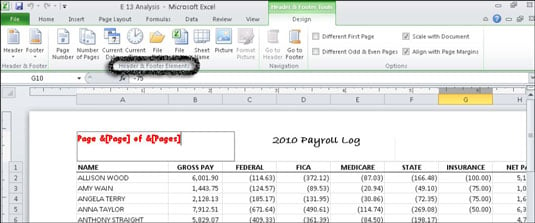 add footer in excel 2016