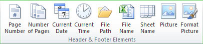 Use the buttons in the Header & Footer Elements group to create custom headers and footers.