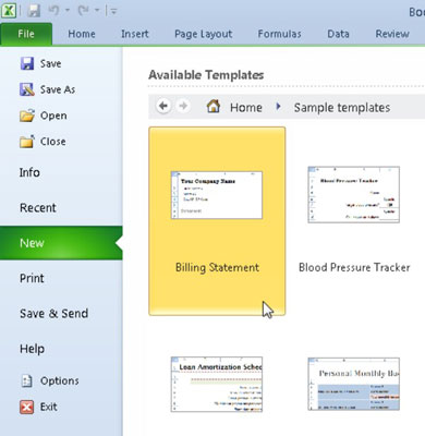 You can select an installed template to generate a new workbook.