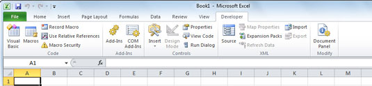 Display the Developer tab to work with macros in Excel 2010.