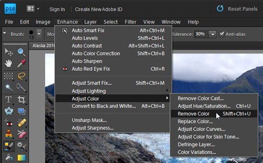 Use the Remove Color command to eliminate all color from an image.