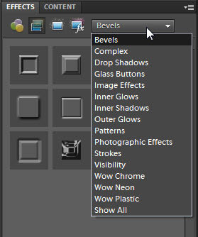 Photoshop Elements provides many style libraries for Layer Styles.