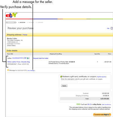 Click Add Message and type away. If you’re satisfied that the order details are correct, scroll to the bottom and click the Continue with PayPal button.
