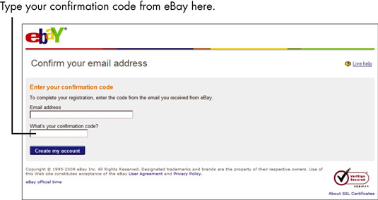 When you receive the confirmation e-mail, click the Complete eBay Registration link to continue your registration.