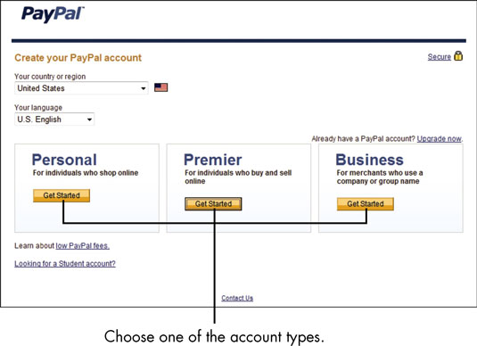 Click the Sign Up button, and you arrive at the beginning of the PayPal registration process.