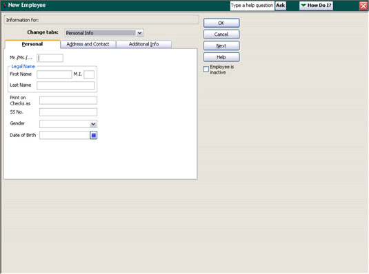 New employee personal and contact information can be added in QuickBooks to make it easier to keep 