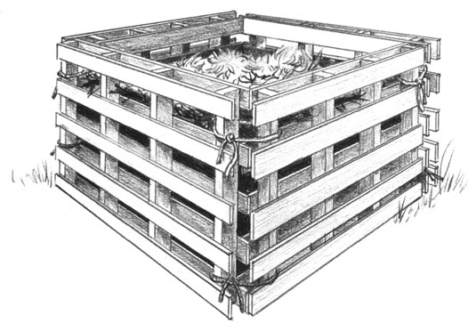 Build a compost bin from shipping pallets.