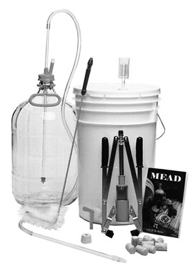 Here’s a typical kit for brewing mead (honey wine).