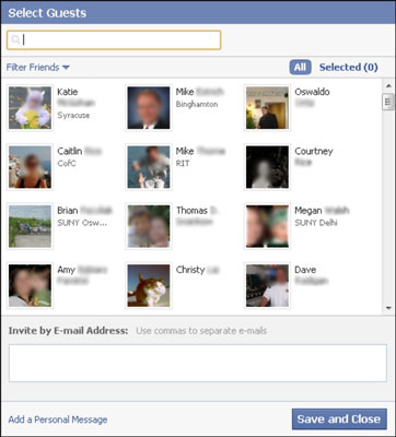 In the Select Guests dialog box that appears, invite friends in any of the ways offered.