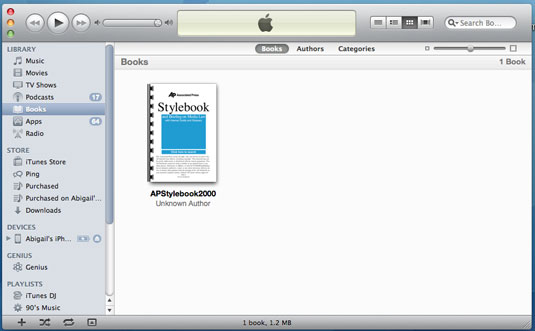 In the iTunes library, click on Books.
