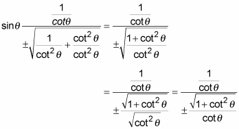 Simplify the expression of the sine in terms of cotangent.