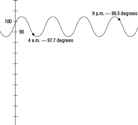 The body temperature of a certain person over a 24-hour period.