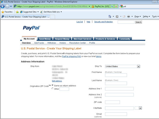 If the recipient paid via PayPal, her details — first name, last name, mailing address, and, optionally, e-mail address — are added automatically; if not, enter them in the appropriate fields.