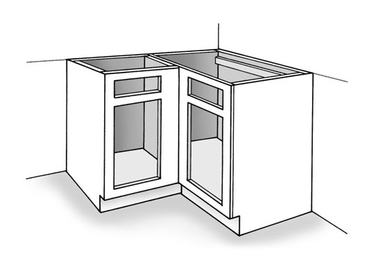 Position the blind base cabinet and then the standard base cabinet on the adjacent wall that butts into it.