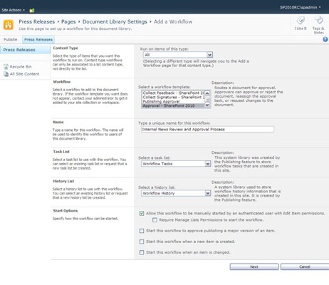 In the Permissions and Management settings options, click the Workflow Settings link.