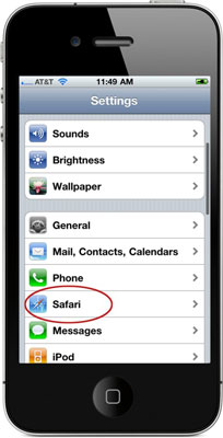 Tap to choose Safari from the list of software available on your device.