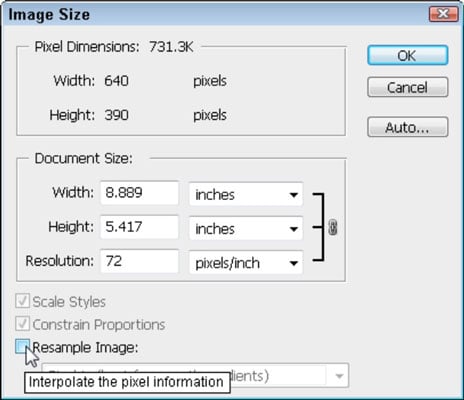 To change the resolution of your image, first deselect the Resample Image check box at the bottom of the Image Size dialog box.