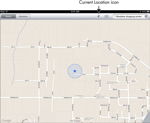 Tap the Current Location icon at the top of the Maps screen.