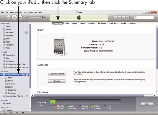 Click on your iPad in the iTunes source list on the left.