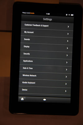 how to access menu on older kindle fire