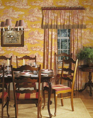 Wood and carpeting or wood and an area rug are great for a dining room. Generally, the busier a wal