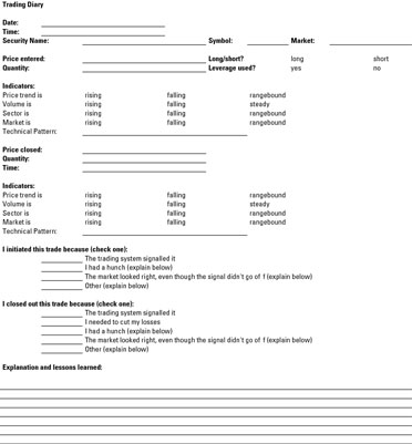 A trading diary should be customized to your own preferences.