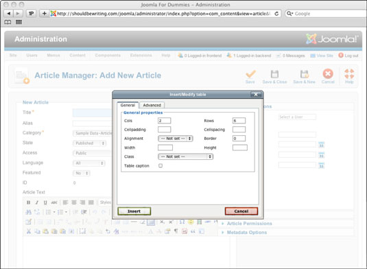 How To Create And Format Tables And Columns In Joomla Articles Dummies