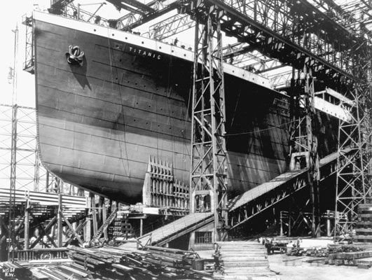 The <i>Titanic</i> under construction in a photograph taken June 10, 1911.