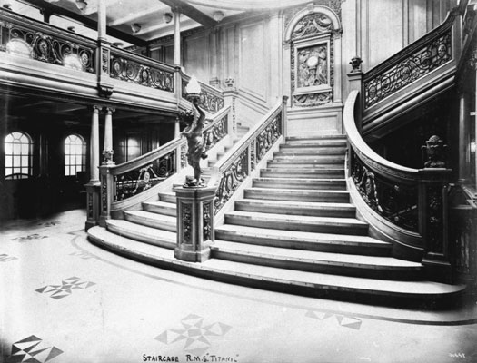 The Grand Staircase of the <i>Olympic,</i> which was identical to the <i>Titanic's</i>.
