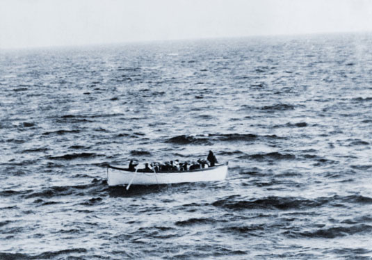 The <i>Titanic</i> lifeboat, holding some of the lucky few survivors.